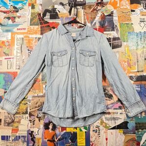 J. Crew Denim Button Up Womens‎ Extra Small XS Chambray Blue Long Sleeve